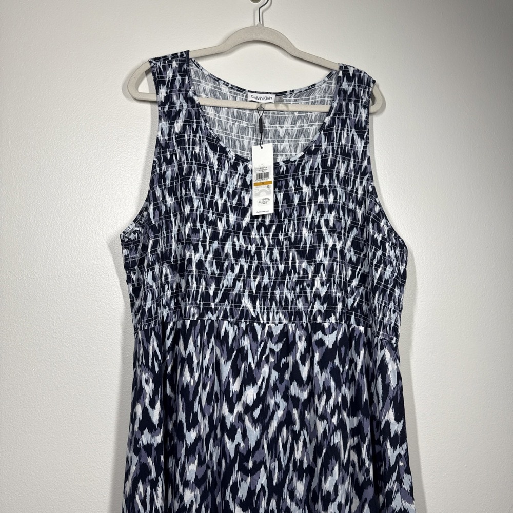 Calvin Klein New 3x Cotton Blend Long Tank Dress Smocked Abstract Print - Picture 4 of 13